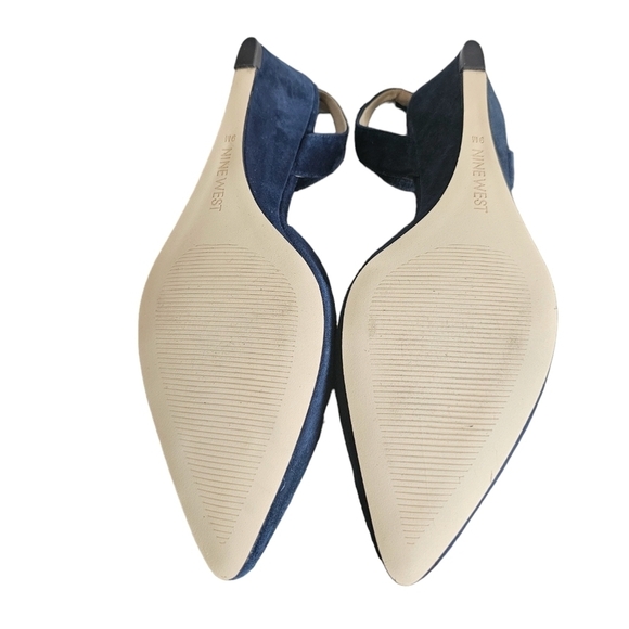 Nine West Suede Neavy blue stud wedges ankle strap poited toe shoes slingback 39 - Picture 5 of 5